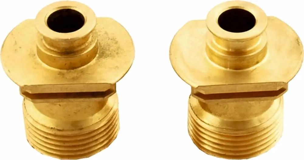 Schraubanschluss aus Messing für hydraulische Anwendungen, präsentiert von Wolf, mit Innen- und Außengewinde zur Verbindung von Hydraulikkomponenten.